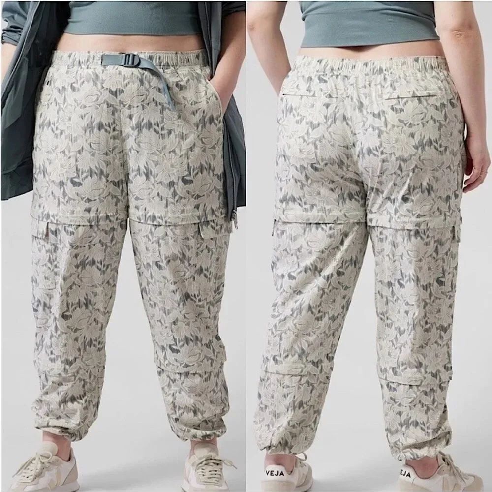 Athleta Trekkie Convertible Hike Pant Ethereal Bloom Magnolia White Sz 18